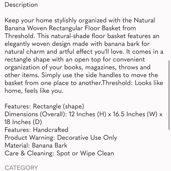Natural Banana Woven Rectangular Floor Basket - Threshold NWT - Picture 4 of 4